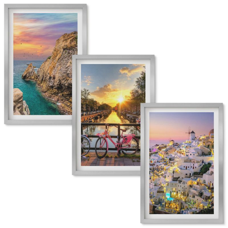 Obrazy Do Sypialni Wallfluent Widoki nadmorskie zachód słońca Srebrna rama 40x60 cm 3 szt.