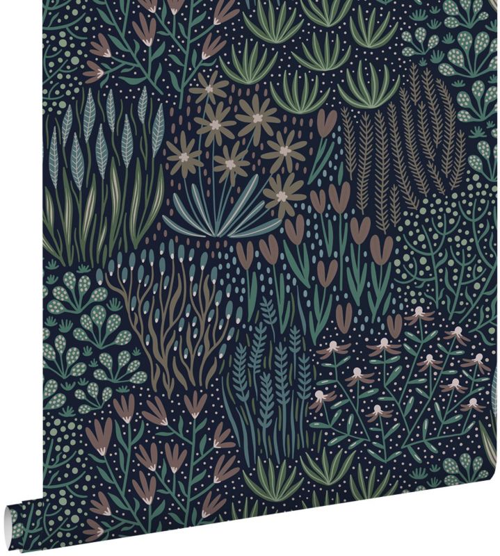 Tapeta ESTAhome liście i kwiaty niebieskim 50 x 900 cm - 1 rol.