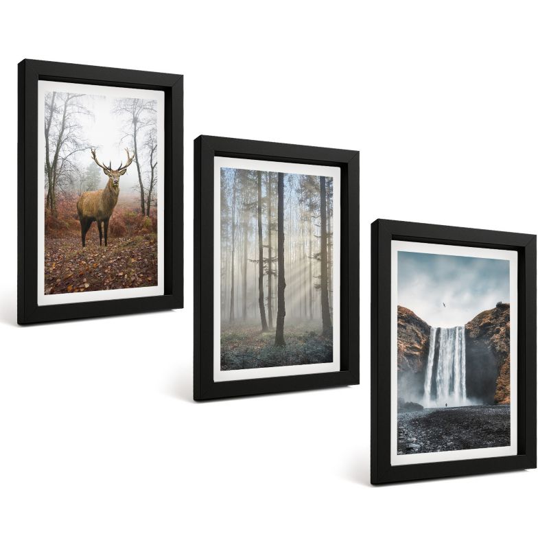 Zestaw Obrazów 3 Częściowy ArtPrintCave Czarne Ramki 20x30 cm Dekoracja do Sypialni Leśne krajobrazy dzika natura 1 kpl.