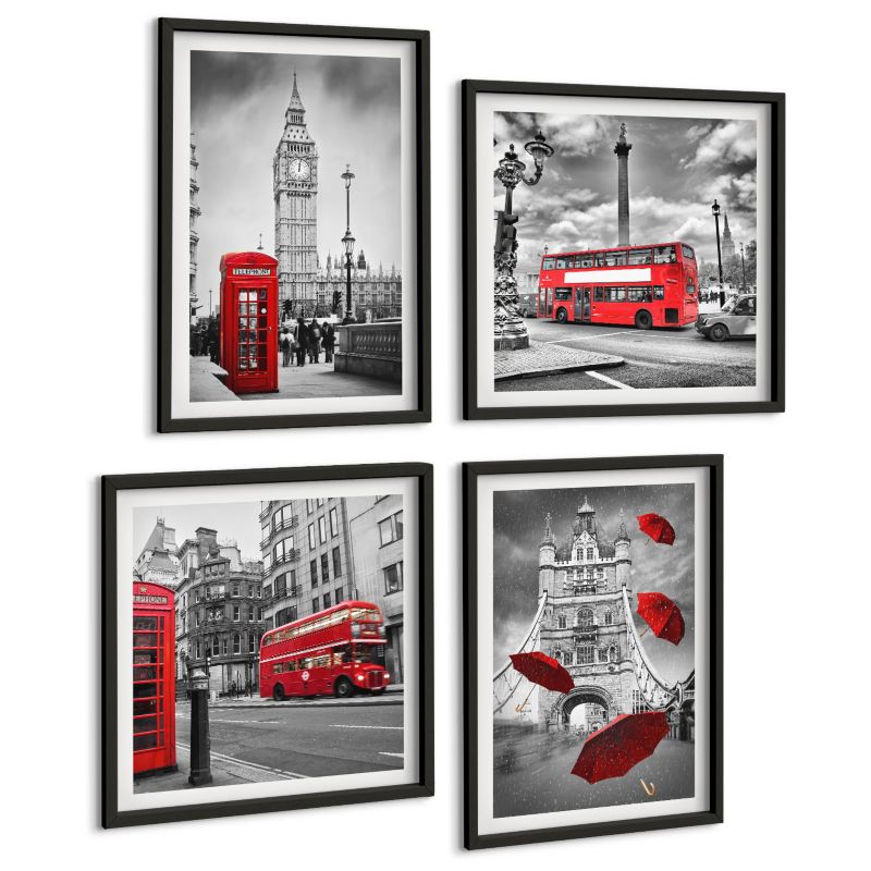Czteroczęściowy Zestaw Obrazów ArtPrintCave (2x50x50+2x40x60cm) Czarna rama Liście miłorzębu jasne tło 1 kpl.