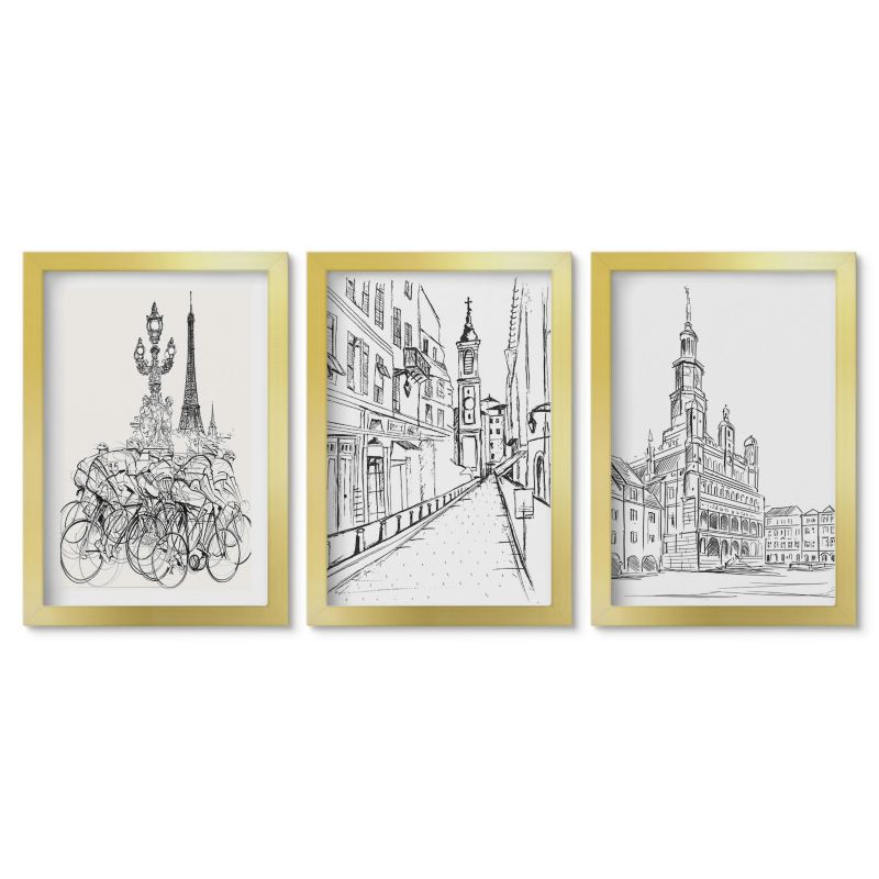 Komplet obrazów złota rama Tulup 20x30 cm Proste rysunki krajobrazów Obrazy nad biurko zestaw złota rama 1 kpl