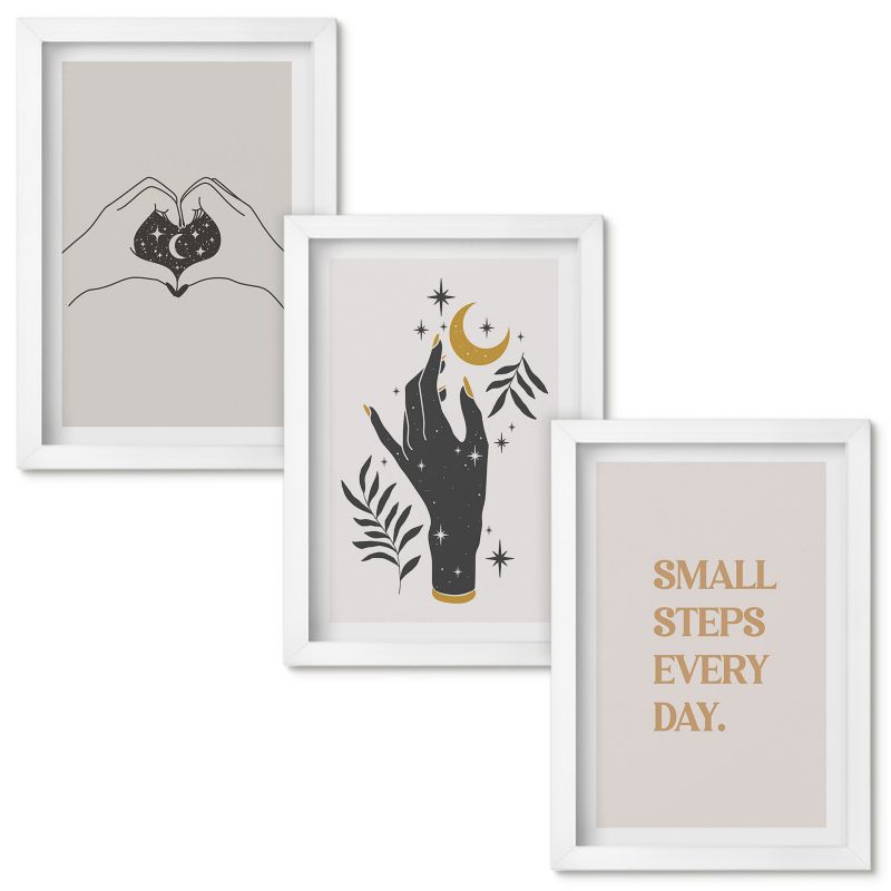 Obrazy do Salonu Wallfluent Minimalistyczne ilustracje boho Biała rama 20x30cm 3 szt.