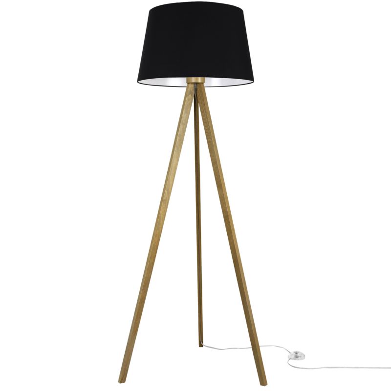 Lampa podłogowa trójnóg dębowy Light Home LH Gaja 1xE27 abażur stożek 44cm czarny 1szt.