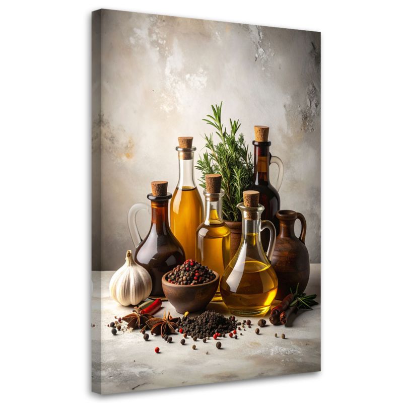 Obraz do kuchni jadalni restauracji Feeby Oliwa z oliwek zioła przyprawy 80x120cm 1szt