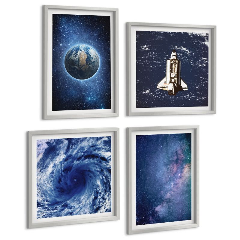 Komplet 4 Obrazów ArtPrintCave (2x50x50+2x40x60cm) Srebrna rama Ziemia kosmos burza galaktyka 1 kpl.