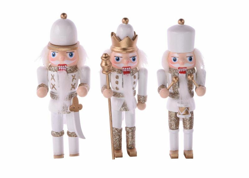 Ozdoby choinkowe Nutcracker drewniane H&S Decoration biało-złote 12,5 cm 1 kpl.