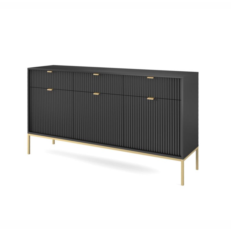Komoda trzydrzwiowa z szufladami Bettso Nova 154 cm na złotych nogach czarny 1szt.