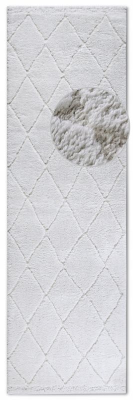 Dywan Elle Decor Perrotin 80x240 cm, śmietankowy, wzór w romby 3D, miękki włos, chodnik do przedpokoju, 1 szt.