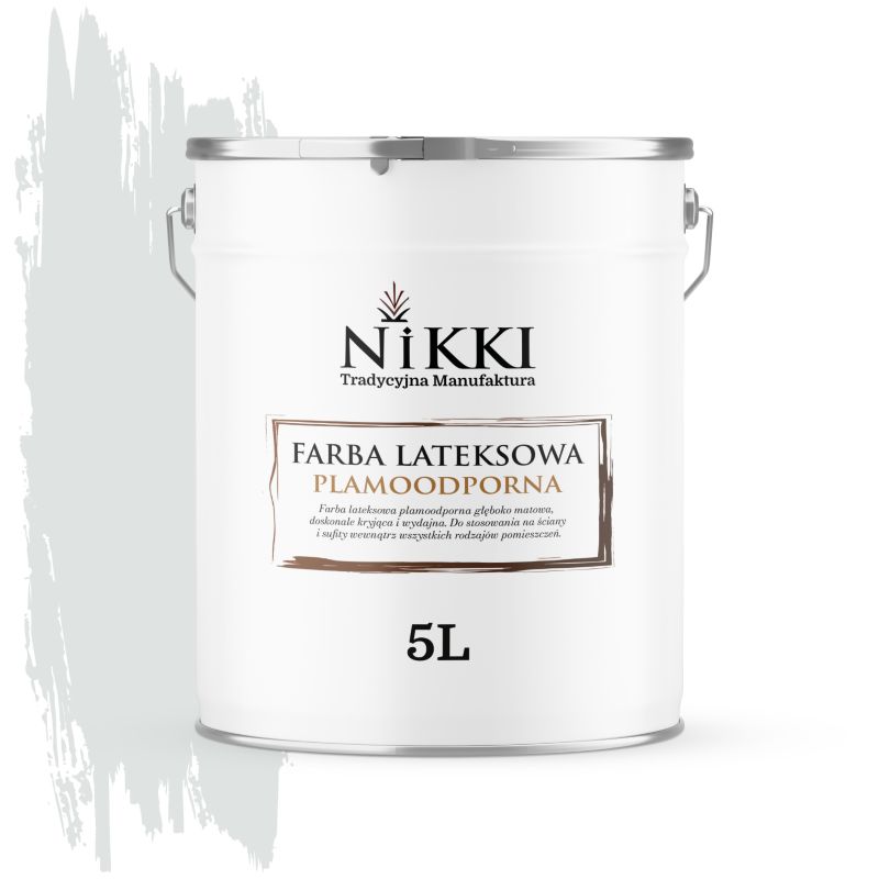 Farba Lateksowa Premium do Ścian i Sufitów Odporna na Plamy NIKKI Biel złamana w khaki H1675 Głęboki Mat 5L