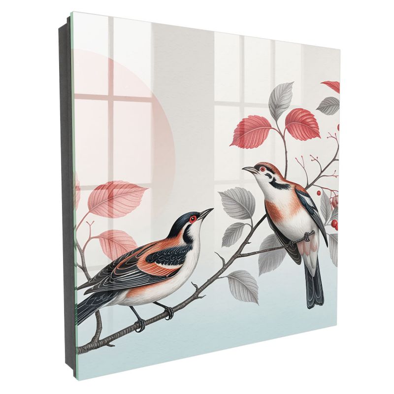 Skrzynka Na Klucze Szkło Hartowane Tulup 30x30 cm Ptaki natura - Czarna - Otwierana na lewo 1 szt.