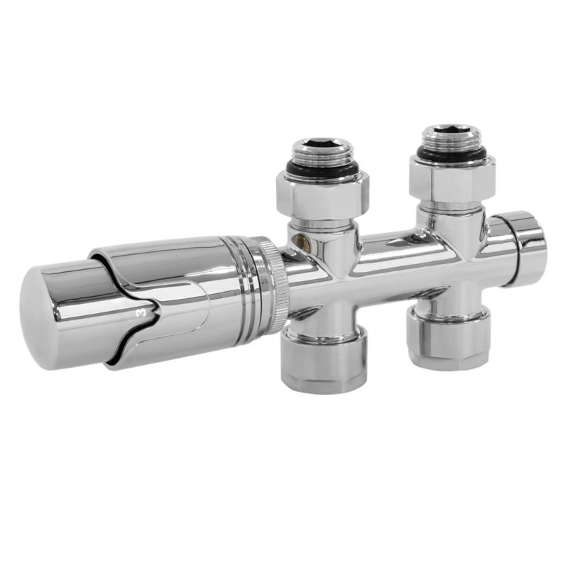 Zestaw termostatyczny LuxeBath zawory multiblock 50 mm cromato komplet podłączeniowy prosty przelotowy do kaloryfera głowica 1 szt