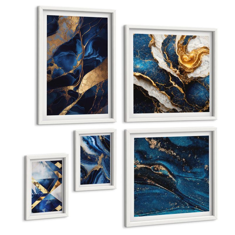 Zestaw Obrazów 5 Częściowy ArtPrintCave (2x50x50+2x20x30+40x60cm) Biała rama Abstrakcyjne eleganckie wzory 1 kpl.