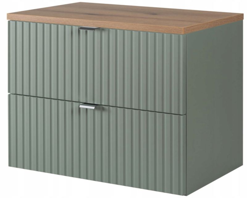 Szafka pod umywalkę Furnidea 80 cm szałwia z blatem dąb Coast Evoke ryflowany LINE REED GREEN 1 szt.