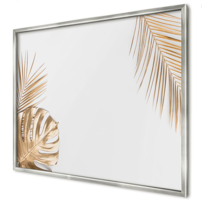 Magnetyczna tablica ozdobna Wallfluent 80x60 Eleganckie liście w srebrnej ramie 1szt