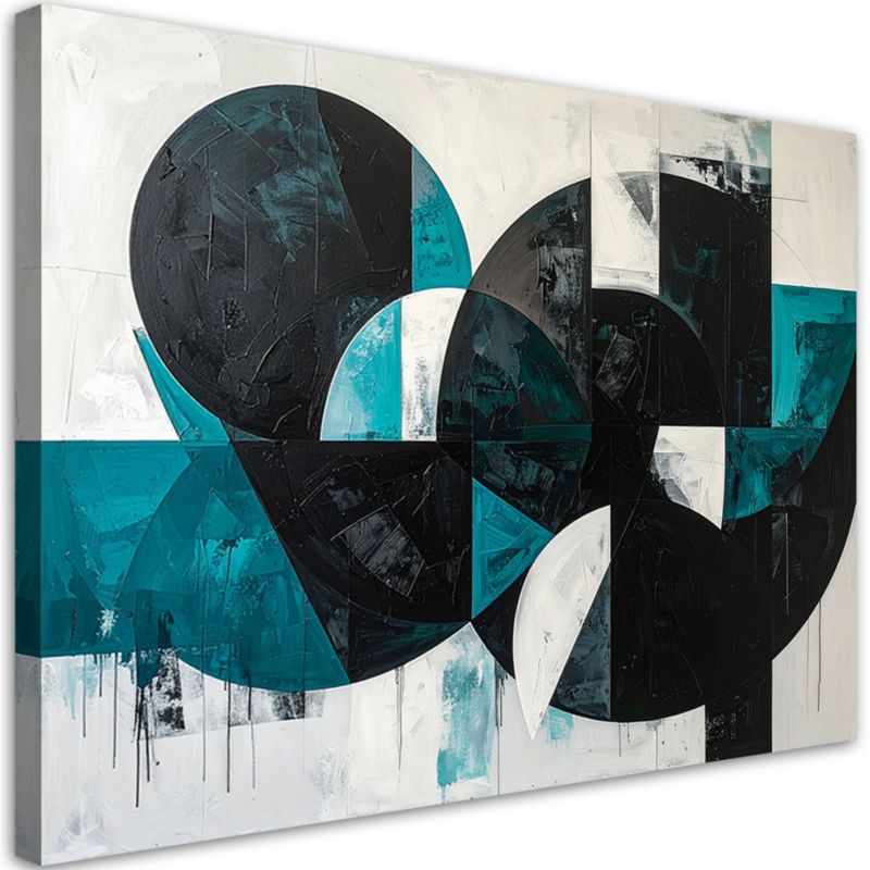 Obraz na płótnie Feeby Abstrakcyjne koła kształty turkusowy czarny, poziomy, design do gabinetu, wzór 60140, 60x40 cm, 1 szt.