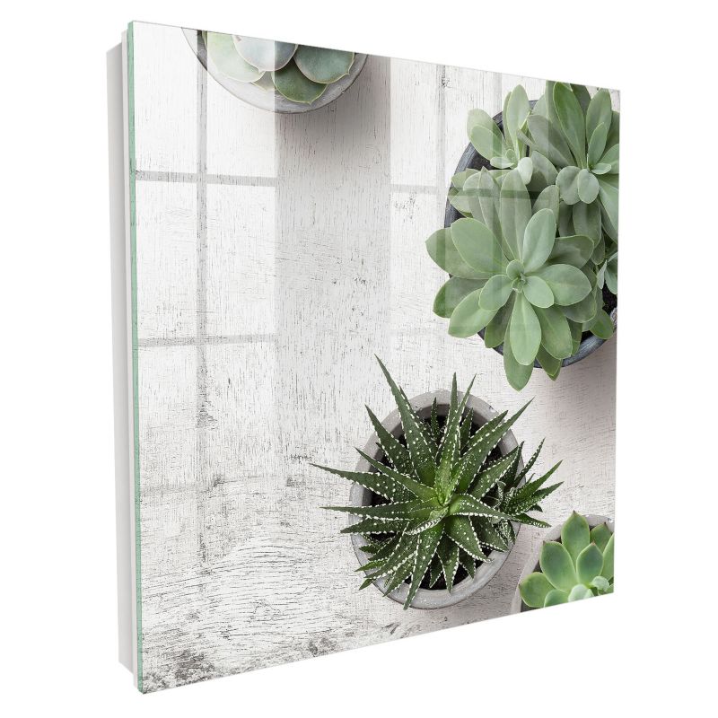 Pudełko Na Klucze Tulup 30x30 cm Zielone sukulenty - Biała - Otwierana na lewo 1 szt.