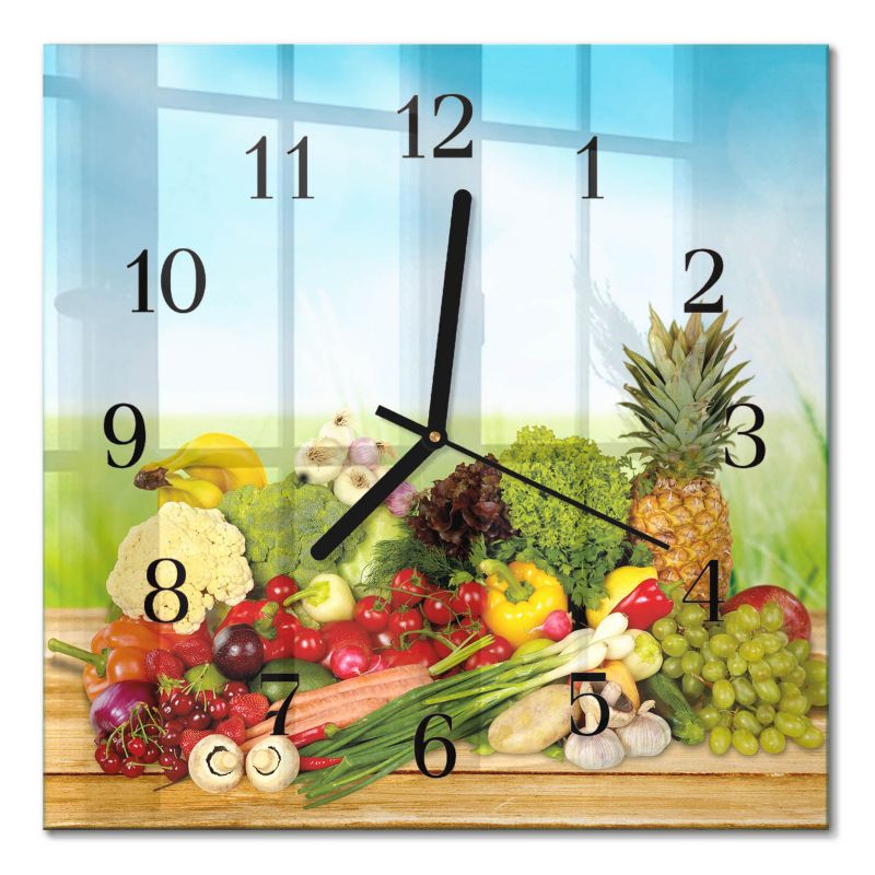 Designerski Zegar Ścienny Tulup 30x30 cm z Czarnymi Wskazówkami Warzywa Owoce 1 szt.
