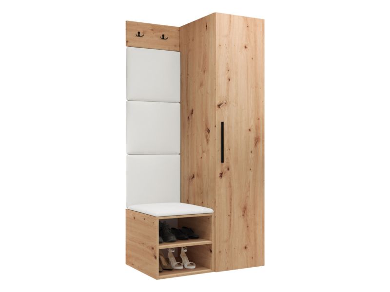 Garderoba MIRJAN 24 Medi III dąb artisan + biała ekoskóra 1 kpl.