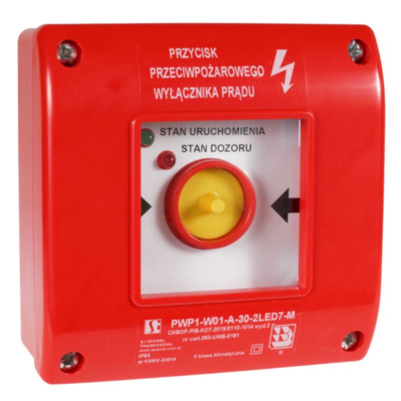 Ręczny Przycisk Spamel Przeciwpożarowego Wyłącznika Prądu 230V 2 Led 1szt.