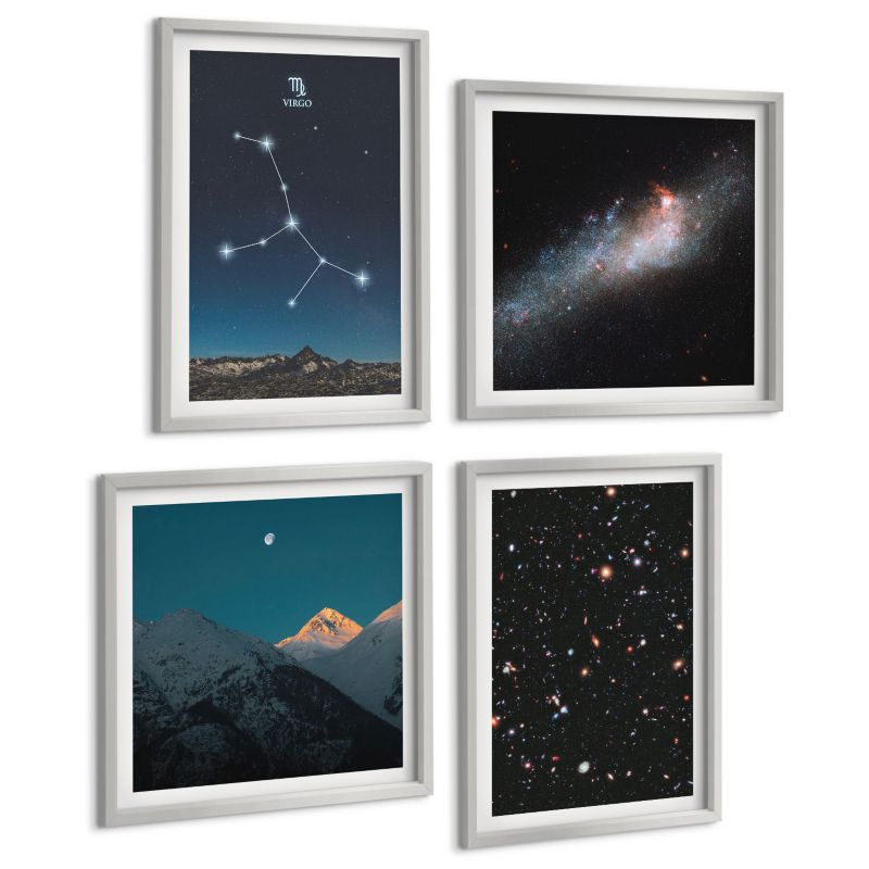 Zestaw Obrazów 4 Częściowy ArtPrintCave (2x50x50+2x40x60cm) Srebrna rama Galaktyka Panny wszechświat 1 kpl.