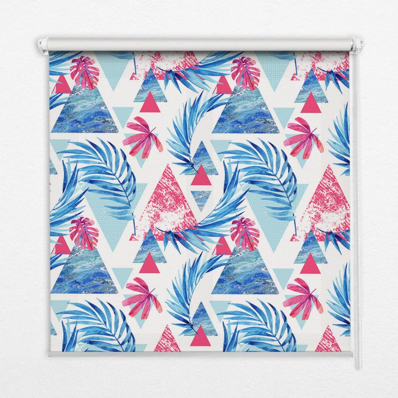 Roleta Do Okien Tulup 100x100 cm Niebieskie Liście I Trójkąty Montaż do ściany/sufitu 1 szt.
