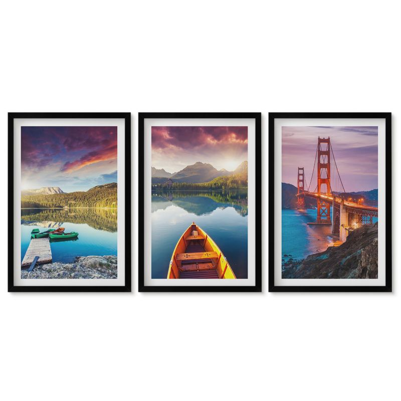 Obrazy w czarnej ramie Tulup 40x60 cm Górskie widoki jeziora mosty Galeria ścienna 1 kpl