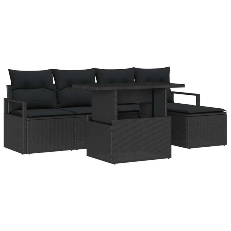 Zestaw mebli ogrodowych WaszeMeble 6-cz. z technorattanu czarny z poduszkami WM-3357546 1 kpl