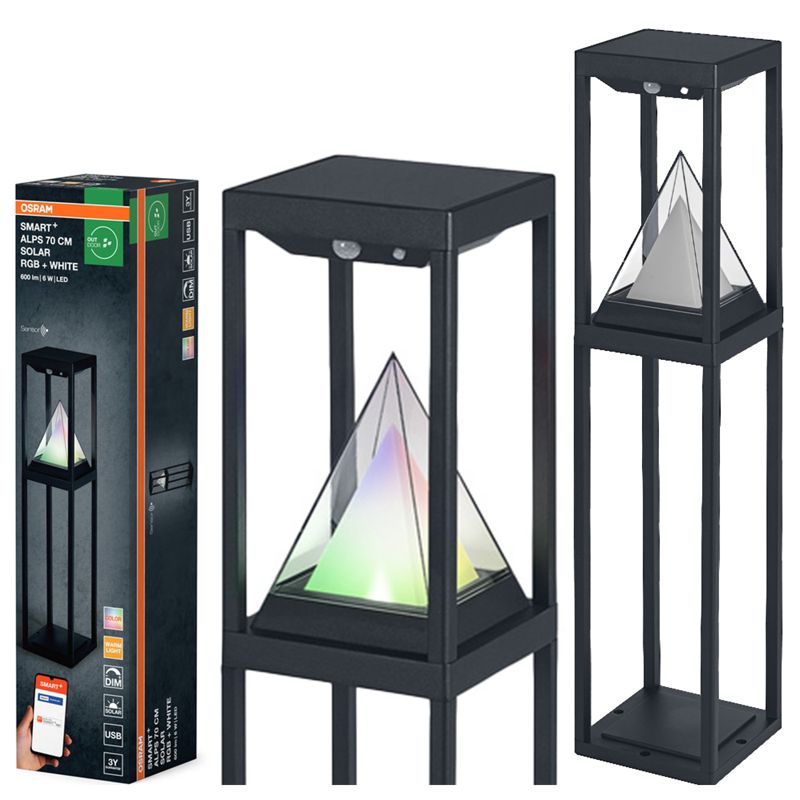 Lampa Solarna Osram Słupek Zewnętrzny Stojący LED z Czujnikiem Ruchu i Zmierzchu 6W 400lm 3000K RGB Ściemnialna IP44 1 szt.