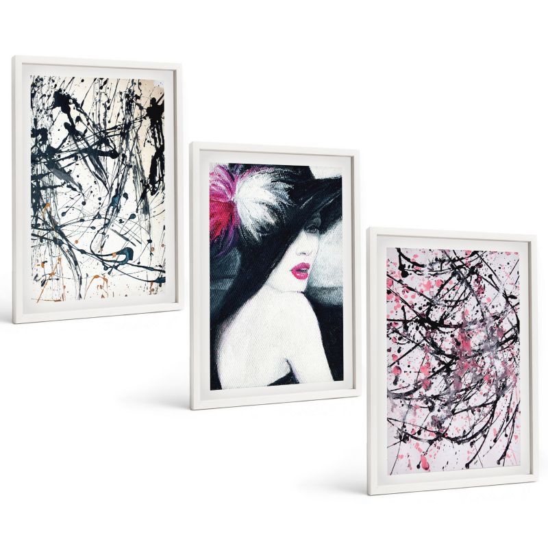 Trzyczęściowy Zestaw Obrazów ArtPrintCave 40x60 cm Biała rama Abstrakcyjne wzory farb kapelusz 1 kpl.