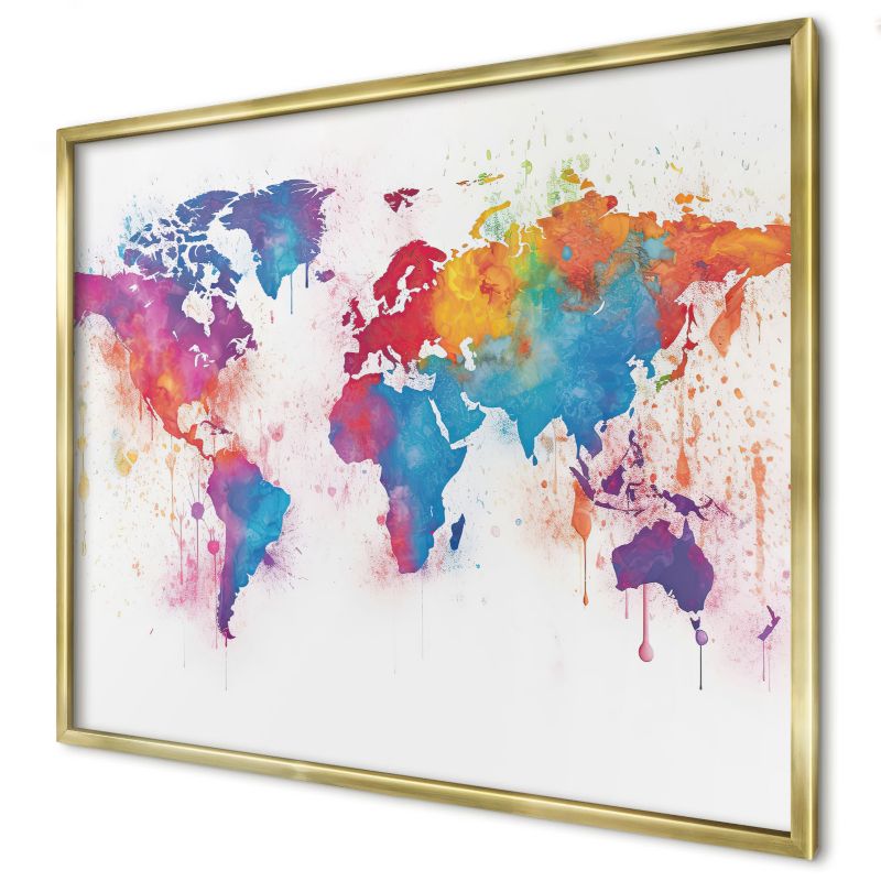 Tablica magnetyczna ozdobna Wallfluent 80x60 Kolorowa mapa w złotej ramie 1szt