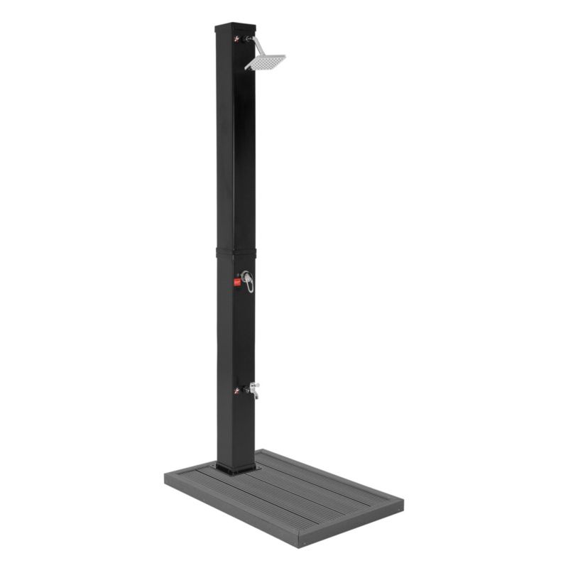 Prysznic ogrodowy solarny ML Design 40L 217 cm kwadratowy czarny płyta podstawy ciemnoszara deszczownica słuchawka węża 60 C 2 szt