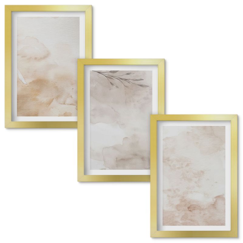 Zestaw Obrazów w Ramie Wallfluent Akwarelowe liście pastelowe Złota rama 20x30cm 3 szt.
