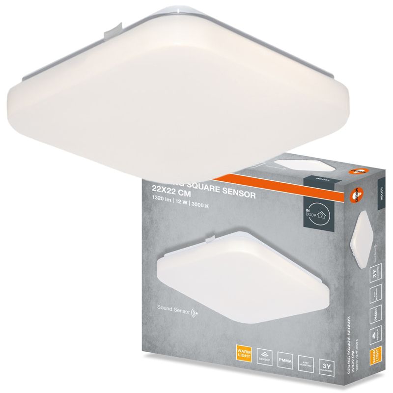 Plafon Osram Square Lampa Sufitowa Plafon LED 12W 960lm 3000K Czujnik Światła Głosu Kwadratowy Biały 1 szt.