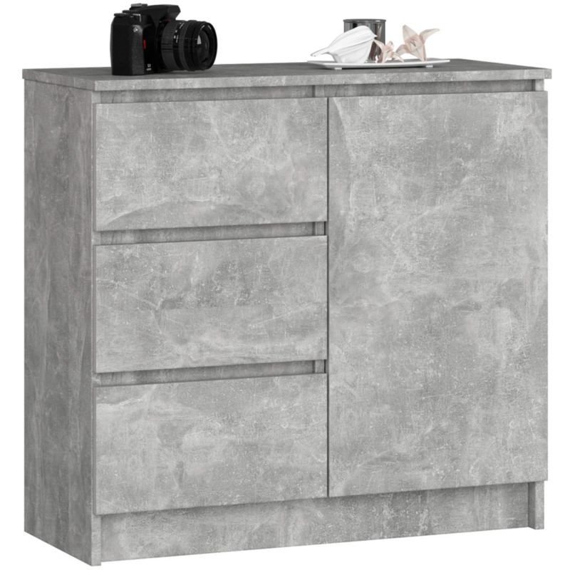 Komoda Akord Jerry Szary Beton 80 cm 1 drzwi 3 szuflady kolor Beton mat 2 półki 80x35x77 cm 1 szt.