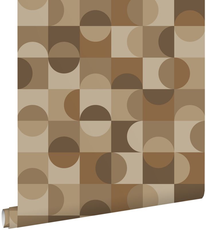 Tapeta ESTAhome koła w stylu Bauhaus beżowymIbrązowym 50 x 900 cm - 1 rol.
