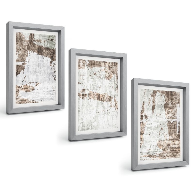Komplet 3 Obrazów w Srebrnej Ramie ArtPrintCave 20x30 cm Grafika Ścienna Abstrakcyjne wzory biel brąz 1 kpl.