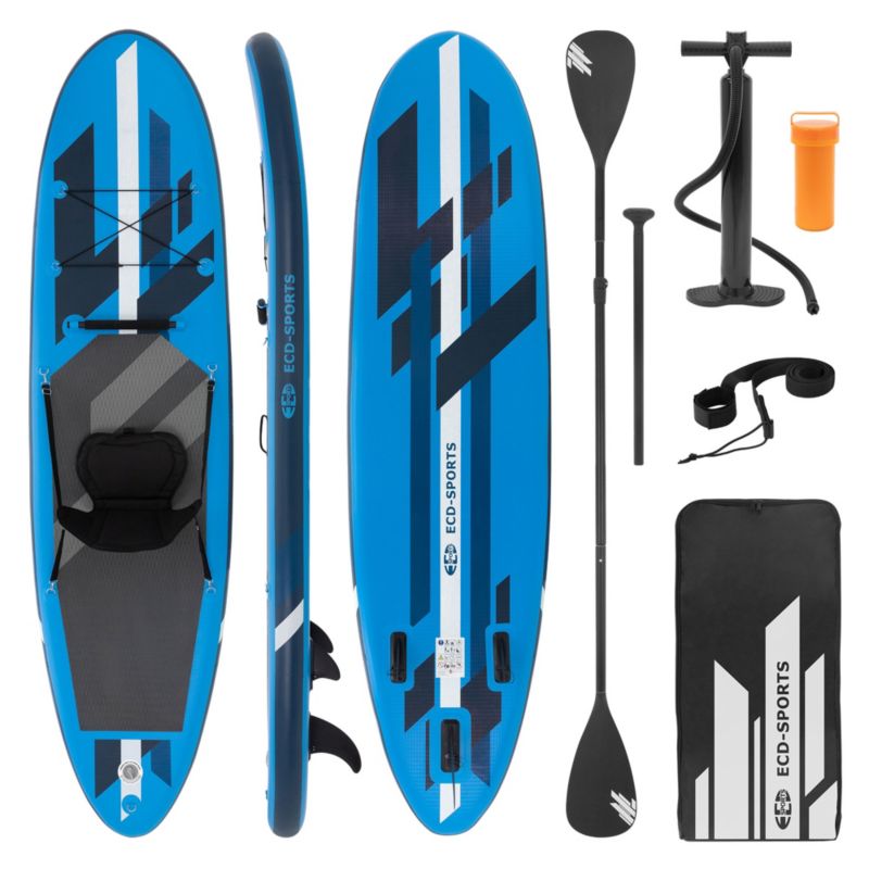 Deska do pływania ECD Germany nadmuchiwane siedzenie do kajaka na SUP 320x82x15 cm niebieskie PVC do 120 kg pompką torbą 1 szt.