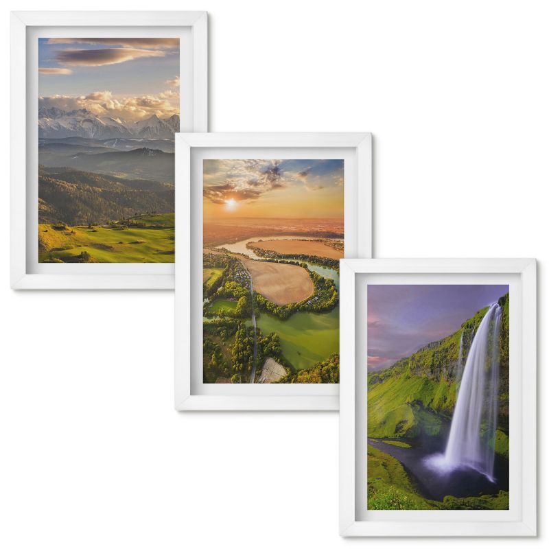Tryptyk Obrazów w Ramie Wallfluent Górskie rzeki wodospady natura Biała rama 20x30cm 3 szt.