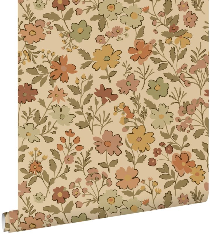 Tapeta ESTAhome kwiaty ochry żółtejIciemny beż 50 x 900 cm - 1 rol.