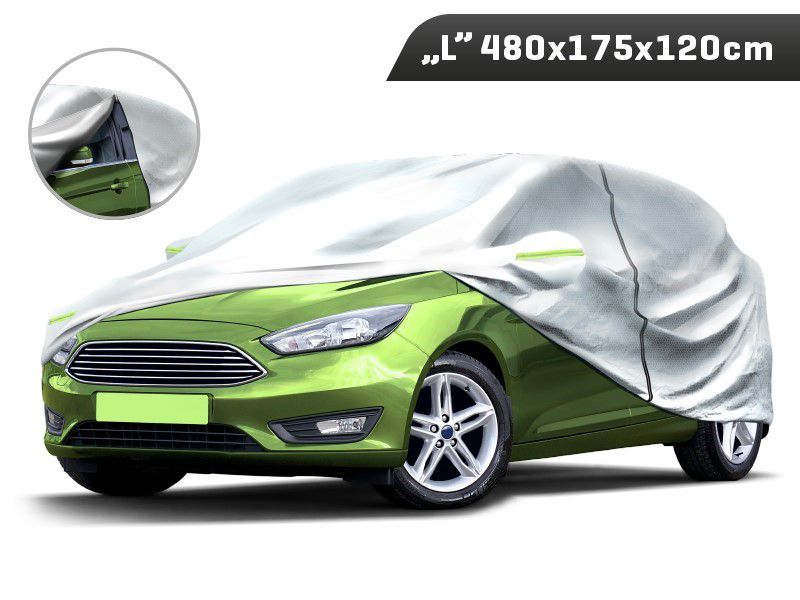 Pokrowiec na samochód "L" 480x175x120 cm, 3-warstwy, odblaski, suwak przy drzwiach, - Carmotion, 1 szt.