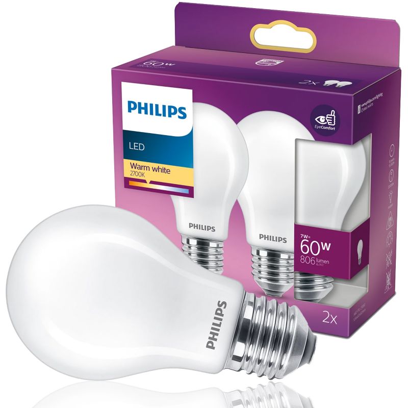 Zestaw 2x żarówka LED Philips Classic 60W A60 E27 WW ND RF2SRT6 1op.