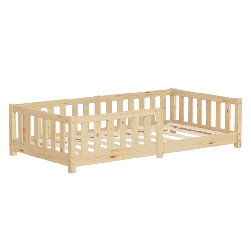 Łóżko dziecięce ML Design 80x160 cm naturalne podłogowe Montessori zabezpieczenie przed wypadnięciem stelaż drewno sosnowe 1 szt