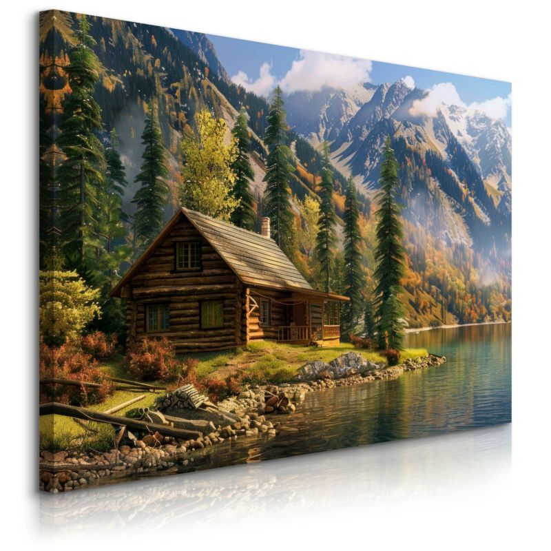 Obraz Muralo Na Płótnie Widok Na Górską Chatę Krajobraz Do Salonu 100x70 cm 1 szt.