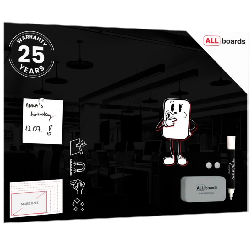 Tablica szklana magnetyczna ALLboards 60x40 cm czarna 1 szt.