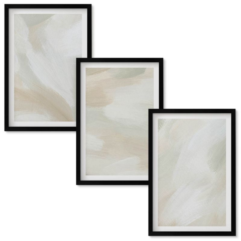 Obrazy do Salonu Wallfluent Malarska tekstura farby minimalizm Czarna rama 40x60 cm 3 szt.
