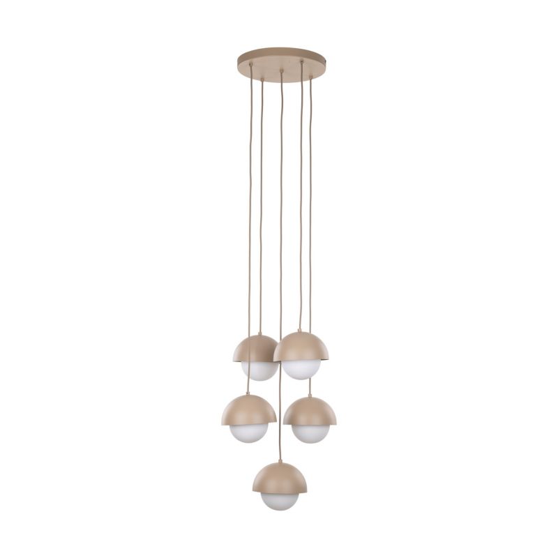 Lampa Wisząca Tk-Lighting Bono Sabia 5Xg9 beżowe klosze kule białe na kole - 1szt.