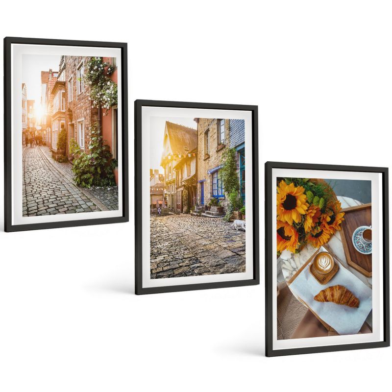 Trzyczęściowy Zestaw Obrazów ArtPrintCave 40x60 cm Czarna rama Uliczki kawa słoneczniki 1 kpl.