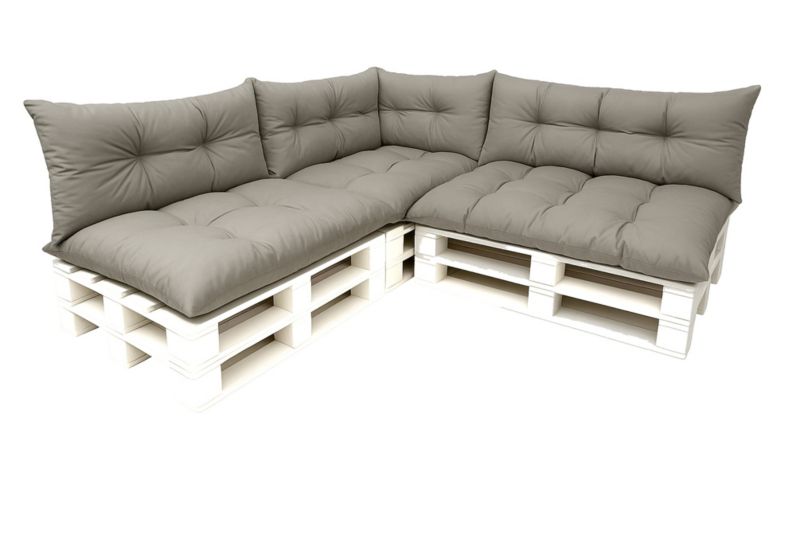 Komplet 7sztuk poduszek ogrodowych na palety Setagrden 3x120x50cm /3x120x40cm+60x40cm,szare dwustronne poduszki, 1szt