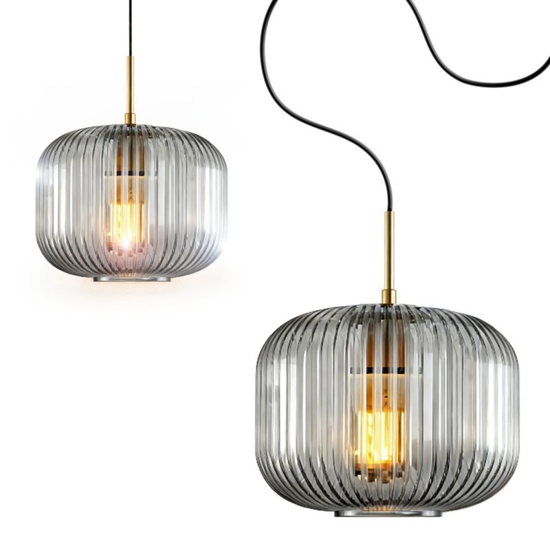 Lampa wisząca LL NYTHERA GR E27 PL LIGHTLOGIC 66859 grafitowy ryflowany klosz 1 szt.