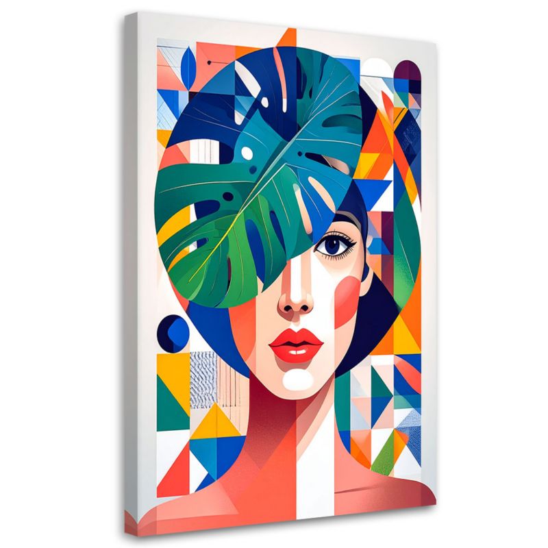 Obraz do salonu sypialni Feeby Kobieta liście monstera w stylu Bauhaus 40x60cm 1szt